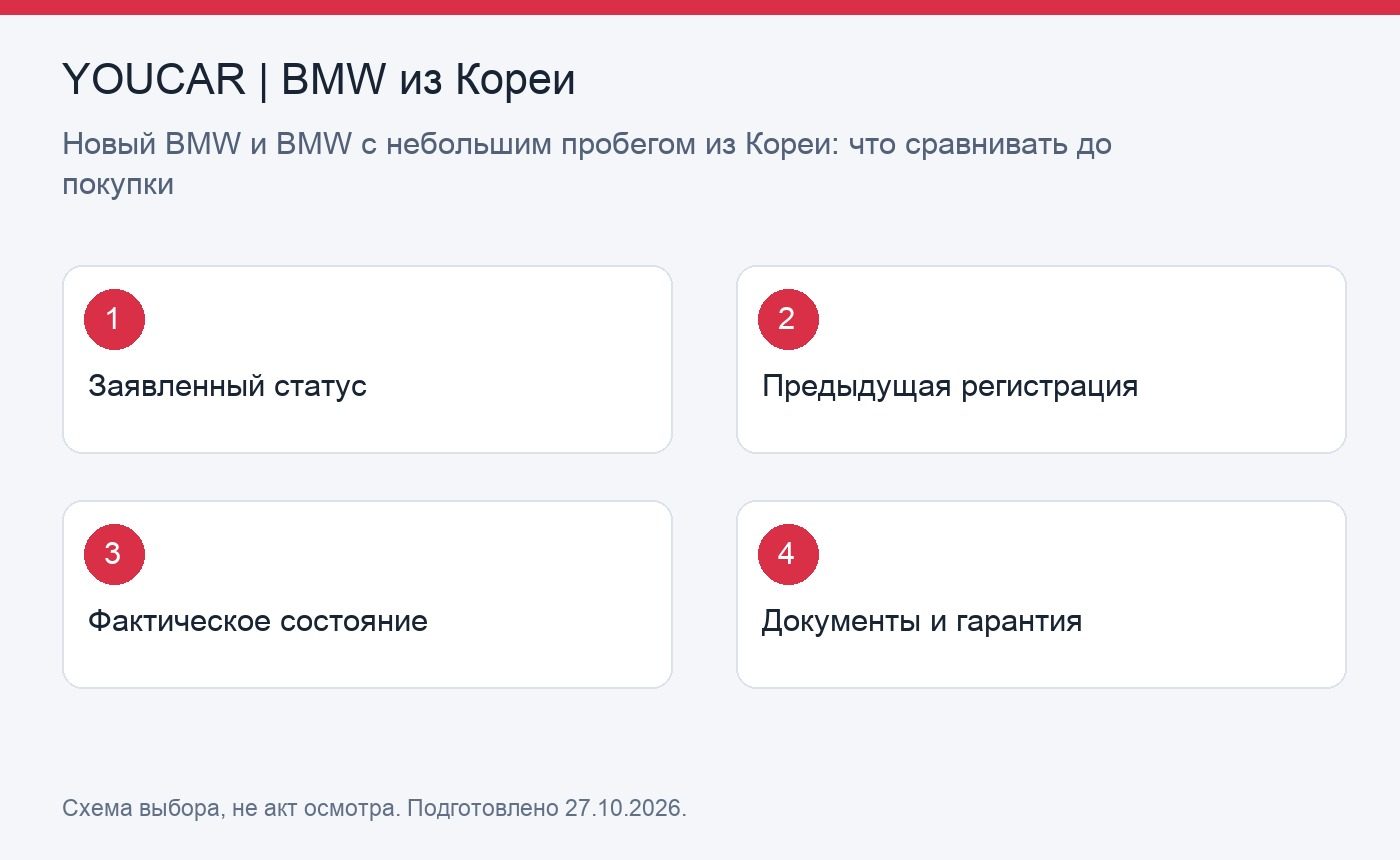 Схема помогает сопоставить документы, состояние, оснащение и полную стоимость двух BMW из Южной Кореи.